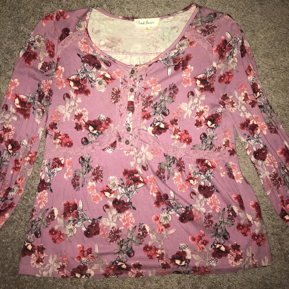 purple floral blouse